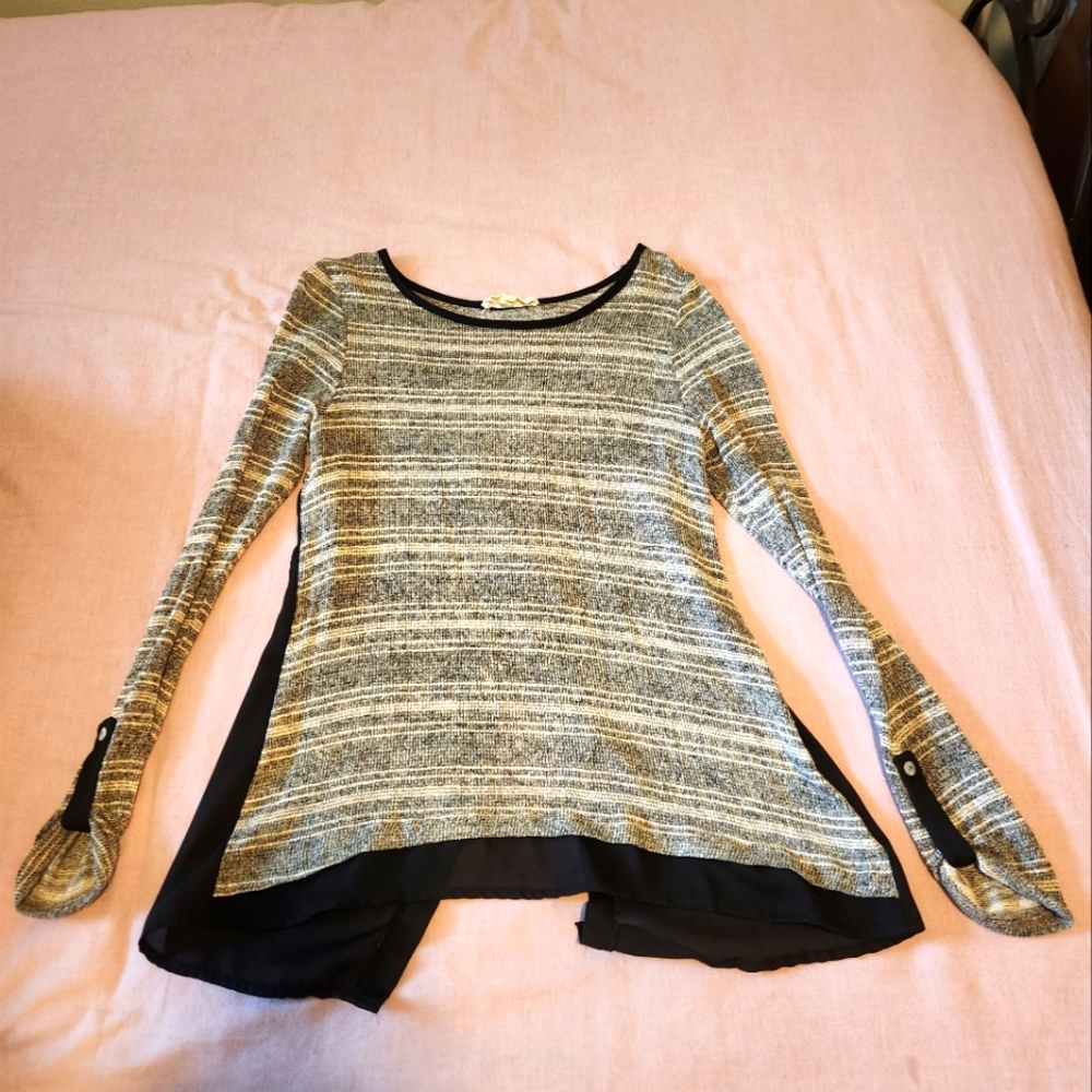 Pink Rose Longsleeve Sheer Open Back Blouse - Picture 1 of 5